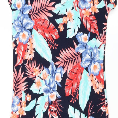 Boohoo Womens Blue Floral  T-Shirt Dress  Size 10