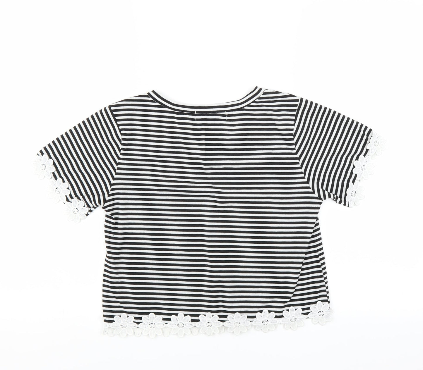 Womens UK Size 8 Hearts & Bows Black Basic T-Shirt
