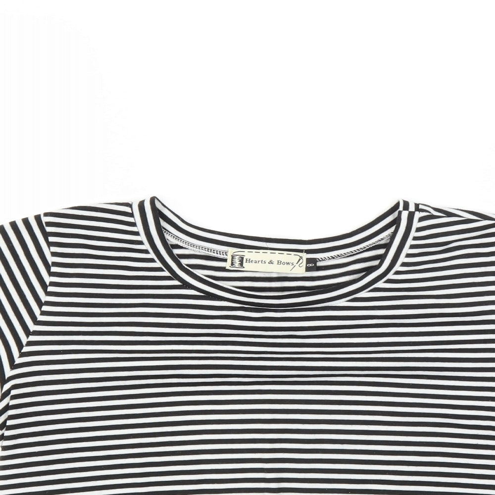 Womens UK Size 8 Hearts & Bows Black Basic T-Shirt
