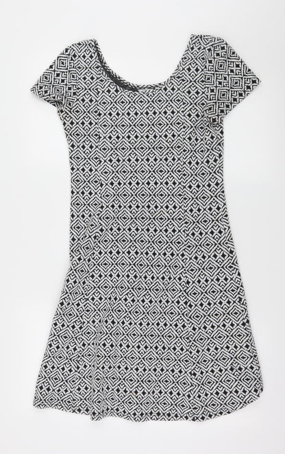 Peacocks Womens Black Geometric Jersey Skater Dress  Size 10