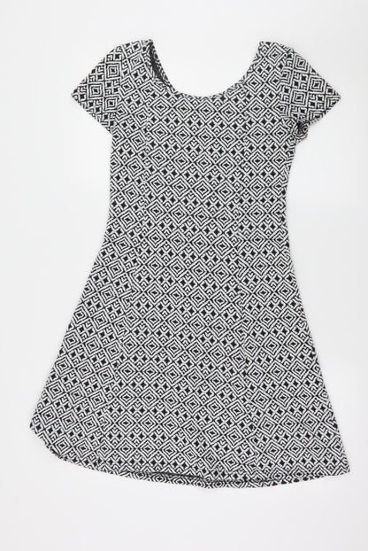 Peacocks Womens Black Geometric Jersey Skater Dress  Size 10