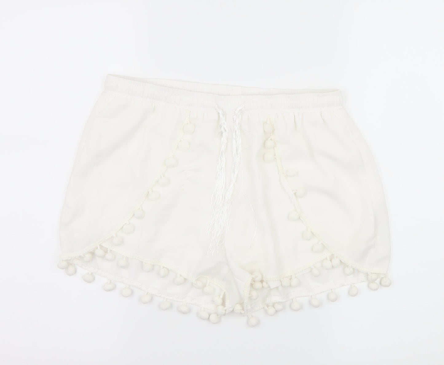 Vera & Lucy Womens White   Hot Pants Shorts Size L - Tassel Hem