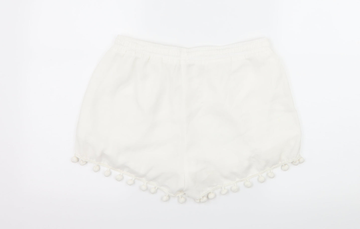 Vera & Lucy Womens White   Hot Pants Shorts Size L - Tassel Hem