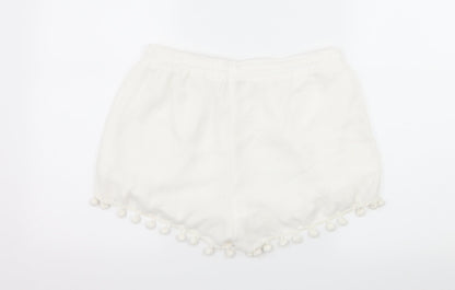 Vera & Lucy Womens White   Hot Pants Shorts Size L - Tassel Hem