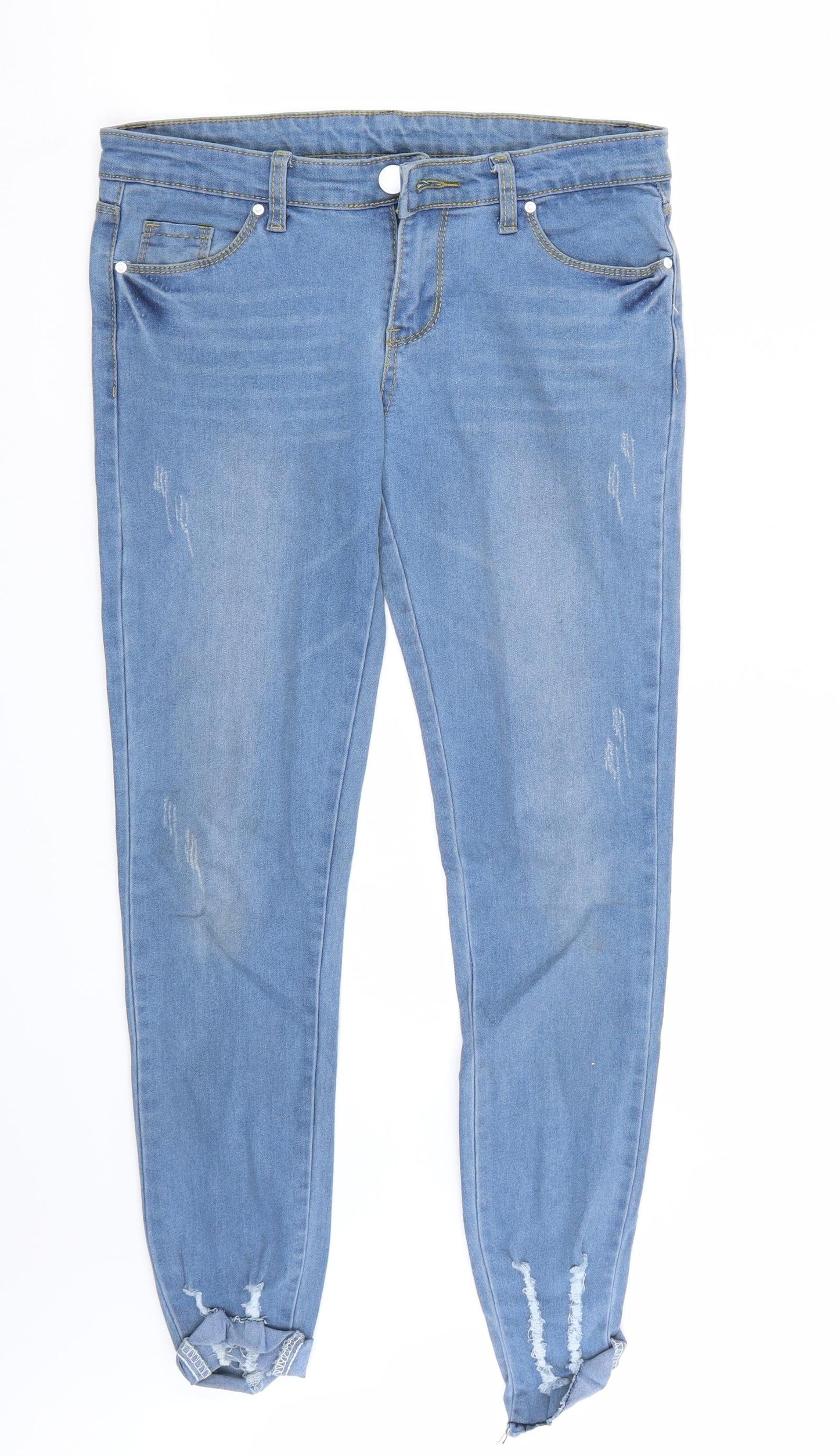 Womens UK Size 30 Preworn Regular Fit Cropped Blue Jeans