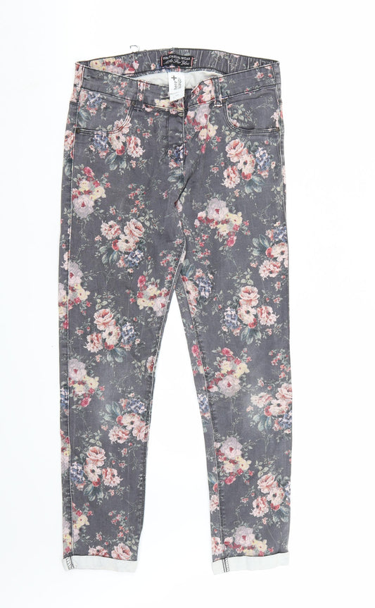Here & There Womens Grey Floral  Skinny Jeans Size 28 L27 in