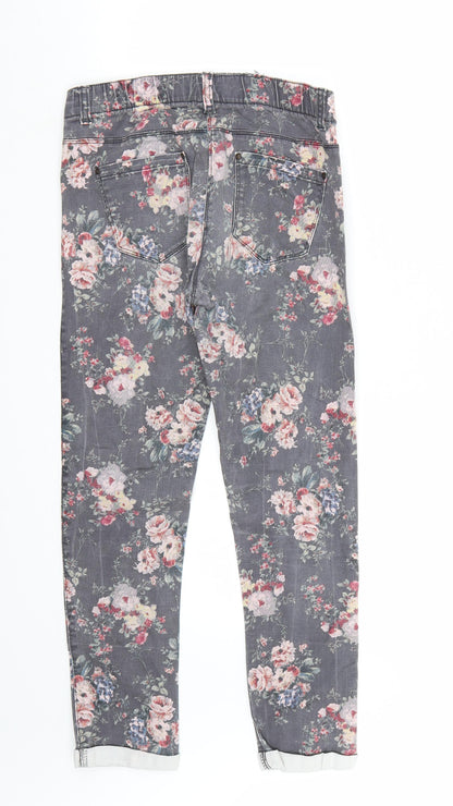 Here & There Womens Grey Floral  Skinny Jeans Size 28 L27 in