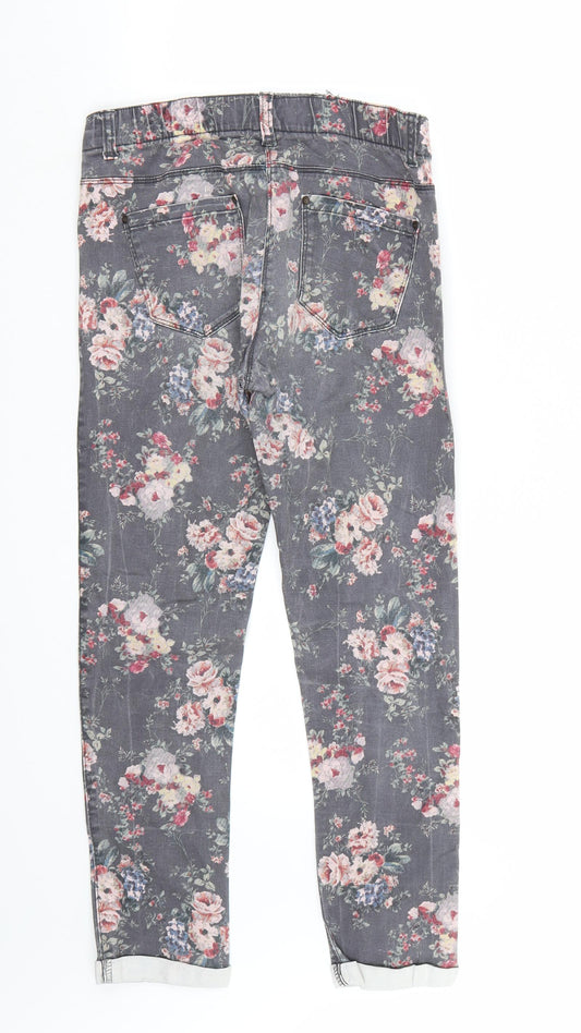 Here & There Womens Grey Floral  Skinny Jeans Size 28 L27 in