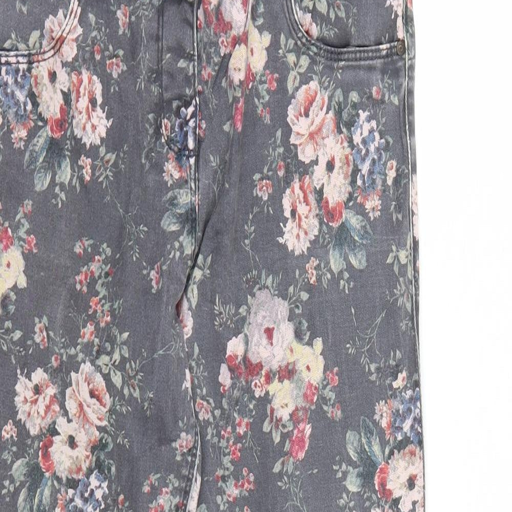 Here & There Womens Grey Floral  Skinny Jeans Size 28 L27 in