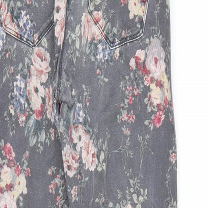 Here & There Womens Grey Floral  Skinny Jeans Size 28 L27 in