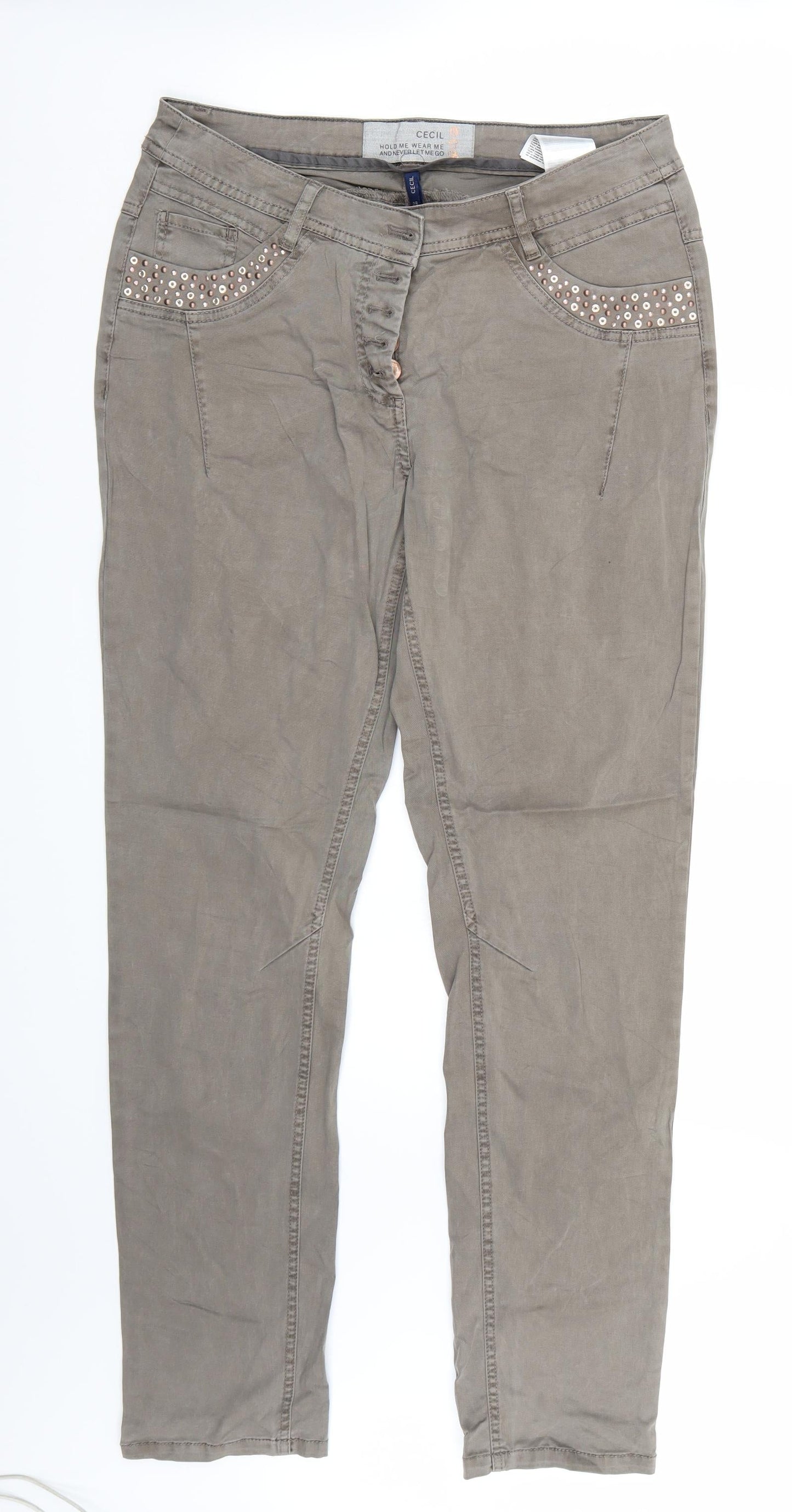 Womens UK Size 29 in Cecil Regular Fit Straight Green Jeans