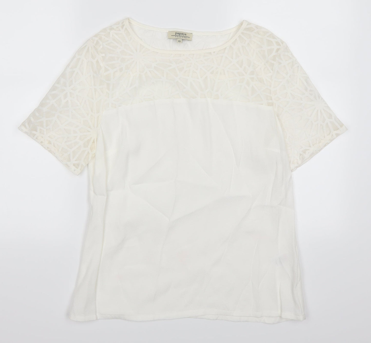 Papaya Womens White Geometric  Basic T-Shirt Size 10