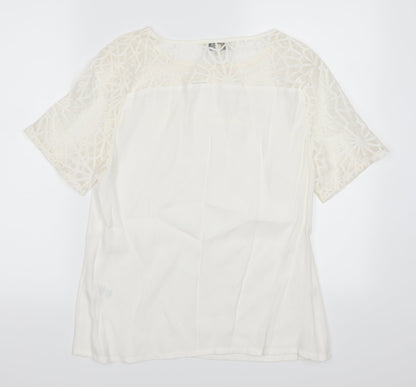 Papaya Womens White Geometric  Basic T-Shirt Size 10