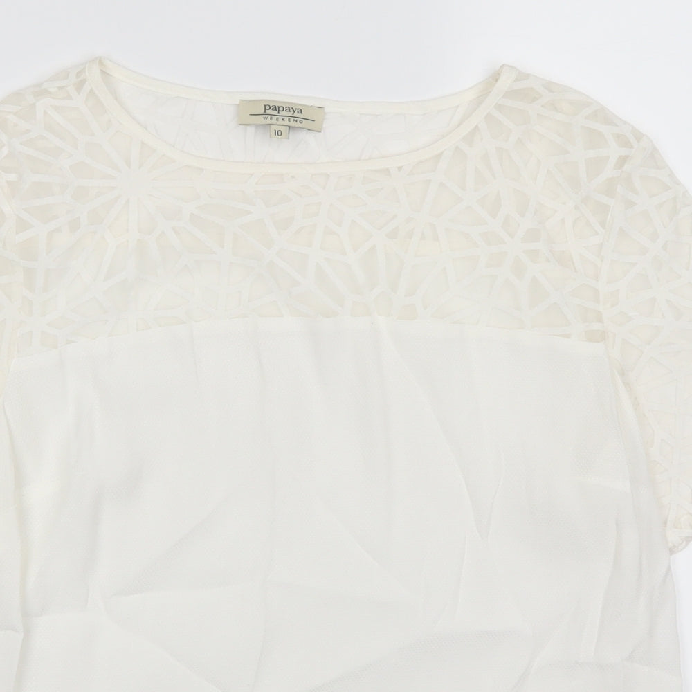 Papaya Womens White Geometric  Basic T-Shirt Size 10