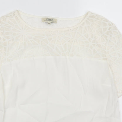 Papaya Womens White Geometric  Basic T-Shirt Size 10