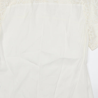 Papaya Womens White Geometric  Basic T-Shirt Size 10