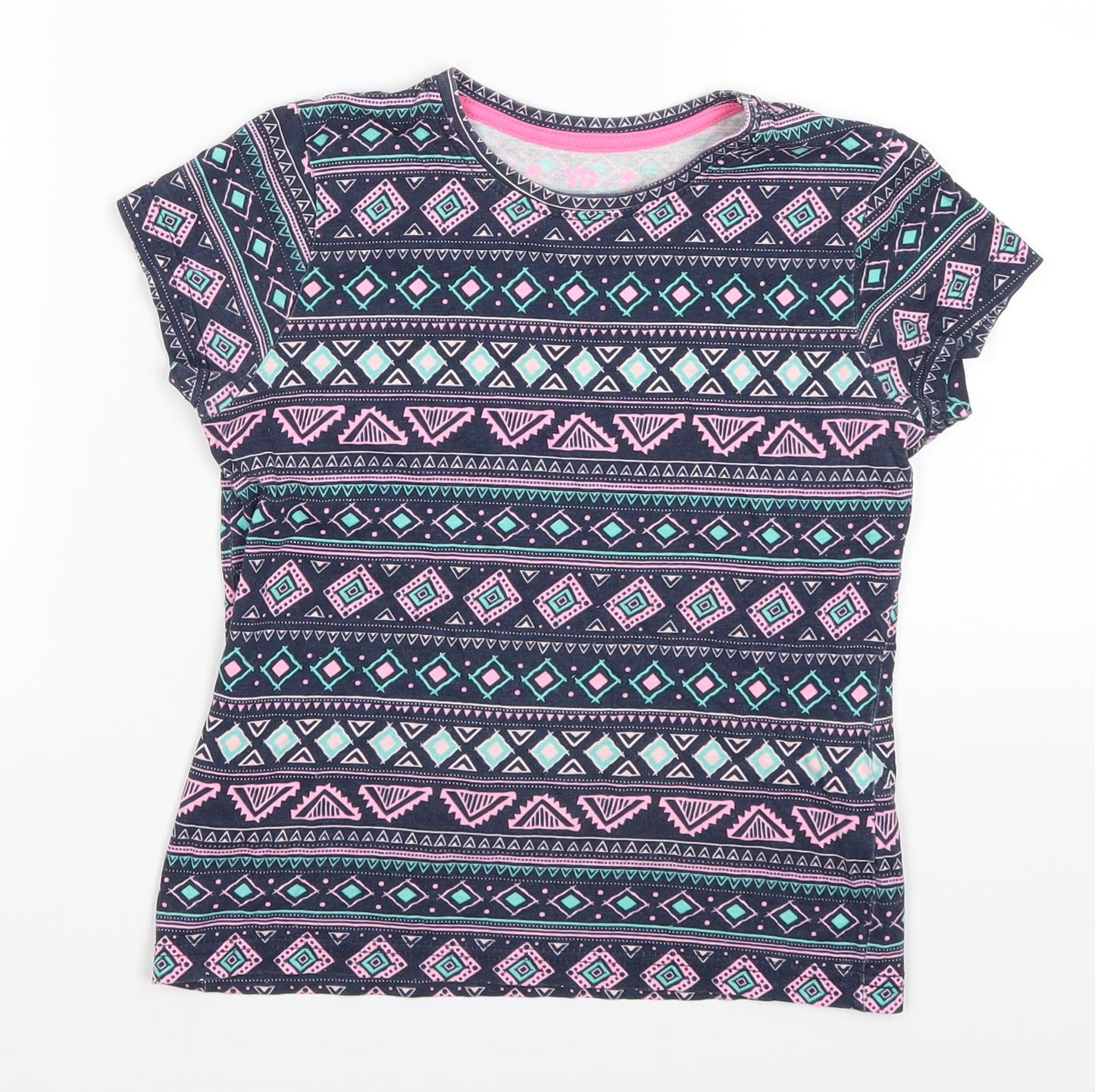 Yooung Dimension Girls Blue Geometric  Basic T-Shirt Size 8-9 Years