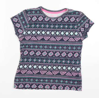 Yooung Dimension Girls Blue Geometric  Basic T-Shirt Size 8-9 Years
