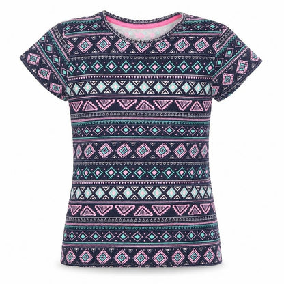 Yooung Dimension Girls Blue Geometric  Basic T-Shirt Size 8-9 Years