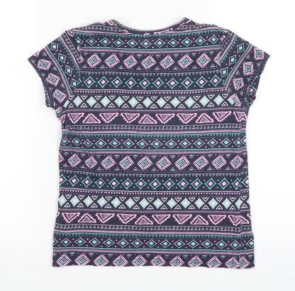 Yooung Dimension Girls Blue Geometric  Basic T-Shirt Size 8-9 Years