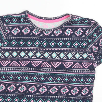 Yooung Dimension Girls Blue Geometric  Basic T-Shirt Size 8-9 Years