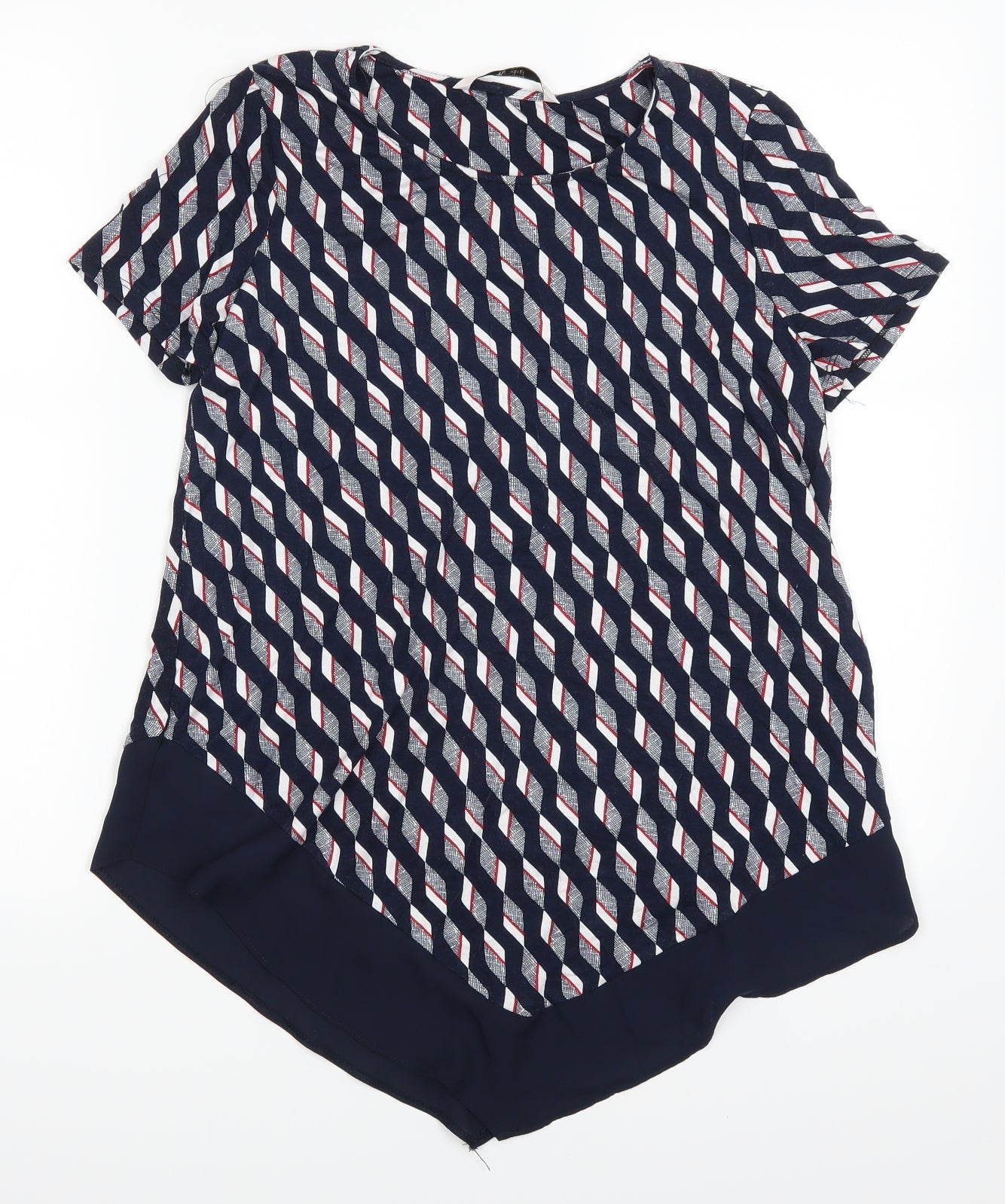 TU Womens Blue Geometric  Basic T-Shirt Size 8