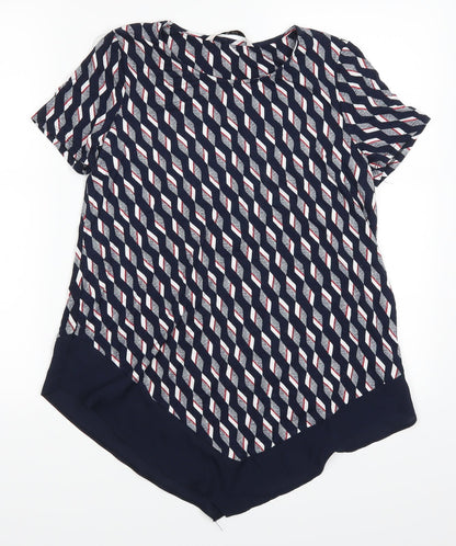 TU Womens Blue Geometric  Basic T-Shirt Size 8