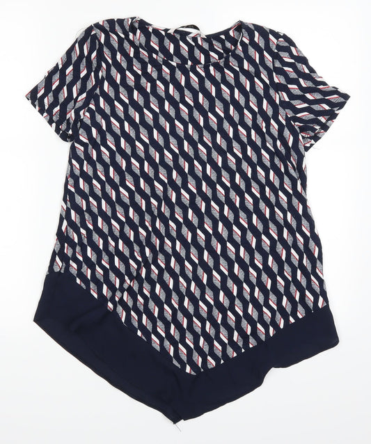 TU Womens Blue Geometric  Basic T-Shirt Size 8