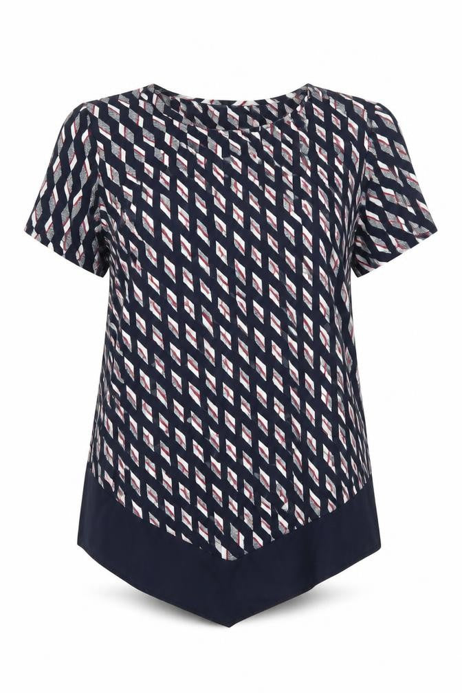 Tu Womens Blue Geometric  Basic T-Shirt Size 8