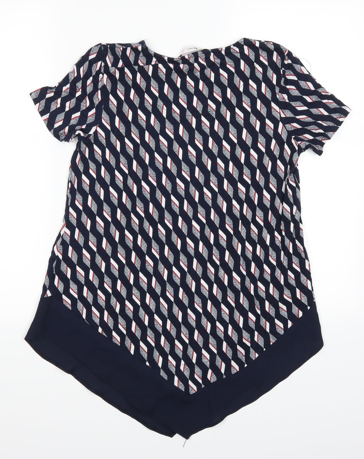 TU Womens Blue Geometric  Basic T-Shirt Size 8