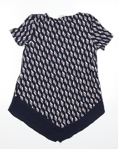 TU Womens Blue Geometric  Basic T-Shirt Size 8