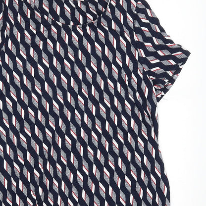 TU Womens Blue Geometric  Basic T-Shirt Size 8