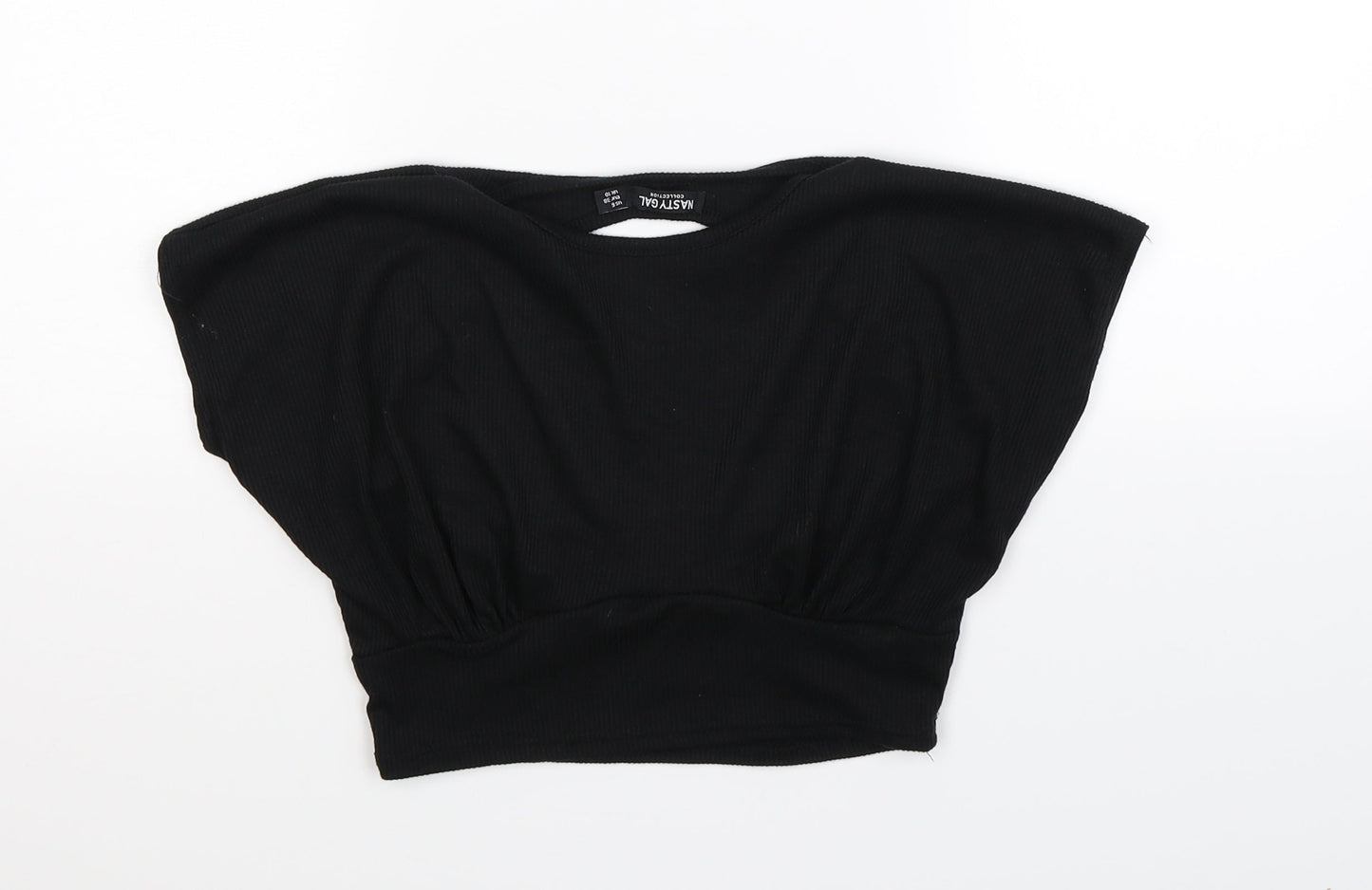 Womens UK Size 10 Nasty Gal Black Cropped T-Shirt