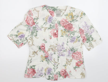 Classic Woman Womens White Floral  Jacket Suit Jacket Size 14