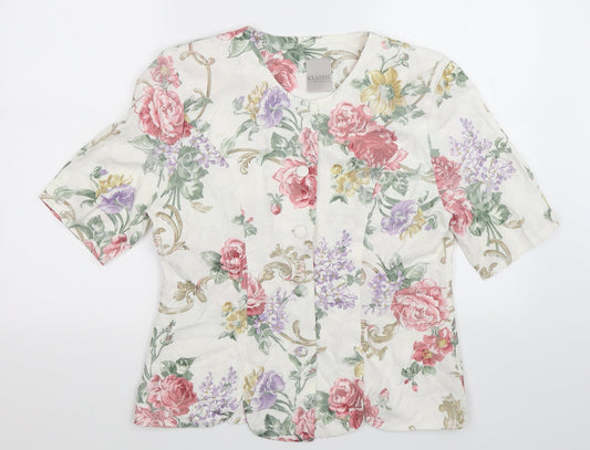 Classic Woman Womens White Floral  Jacket Suit Jacket Size 14