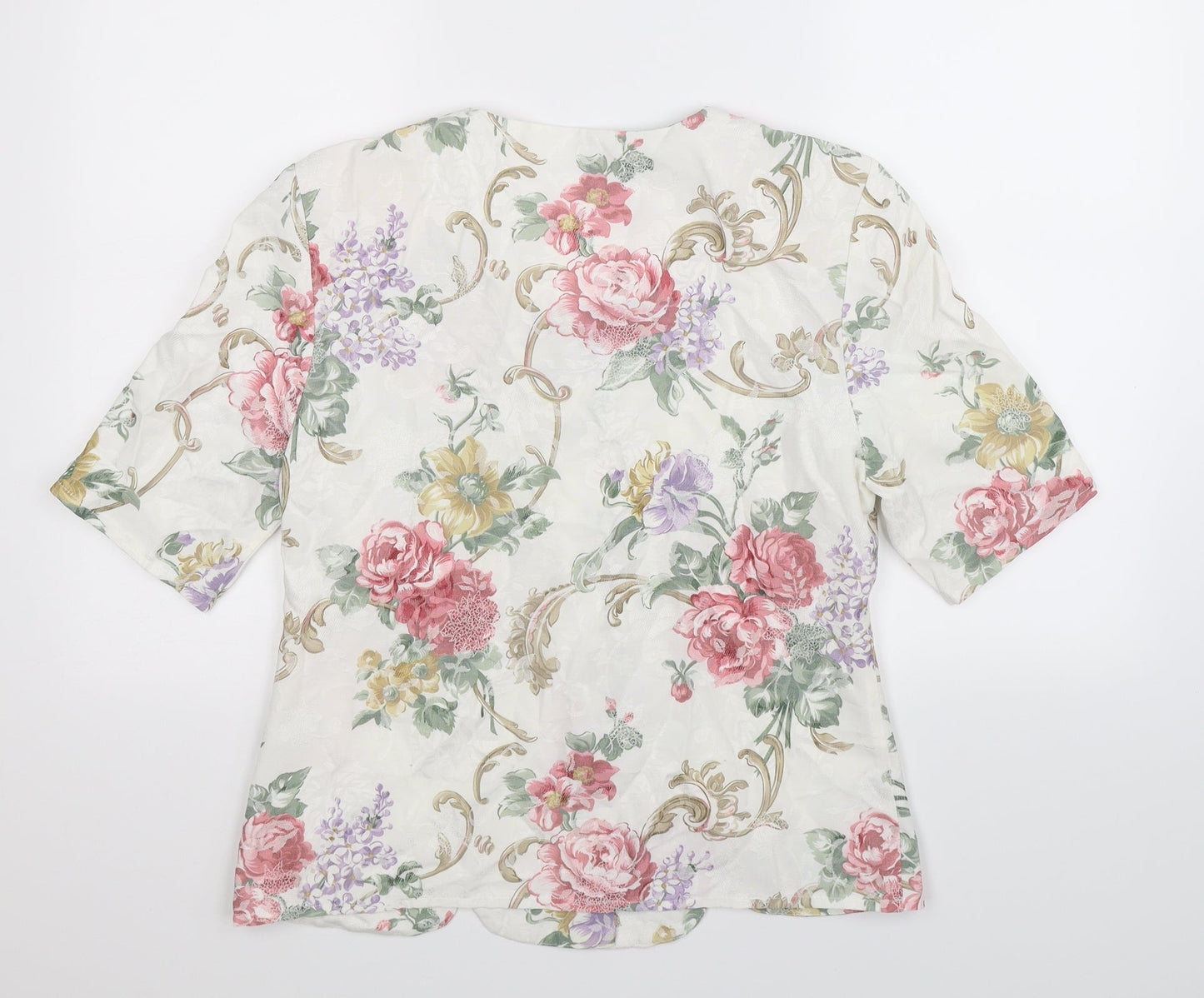 Classic Woman Womens White Floral  Jacket Suit Jacket Size 14