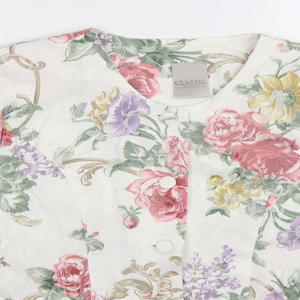Classic Woman Womens White Floral  Jacket Suit Jacket Size 14