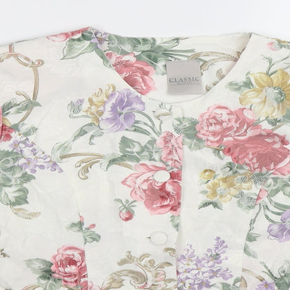 Classic Woman Womens White Floral  Jacket Suit Jacket Size 14