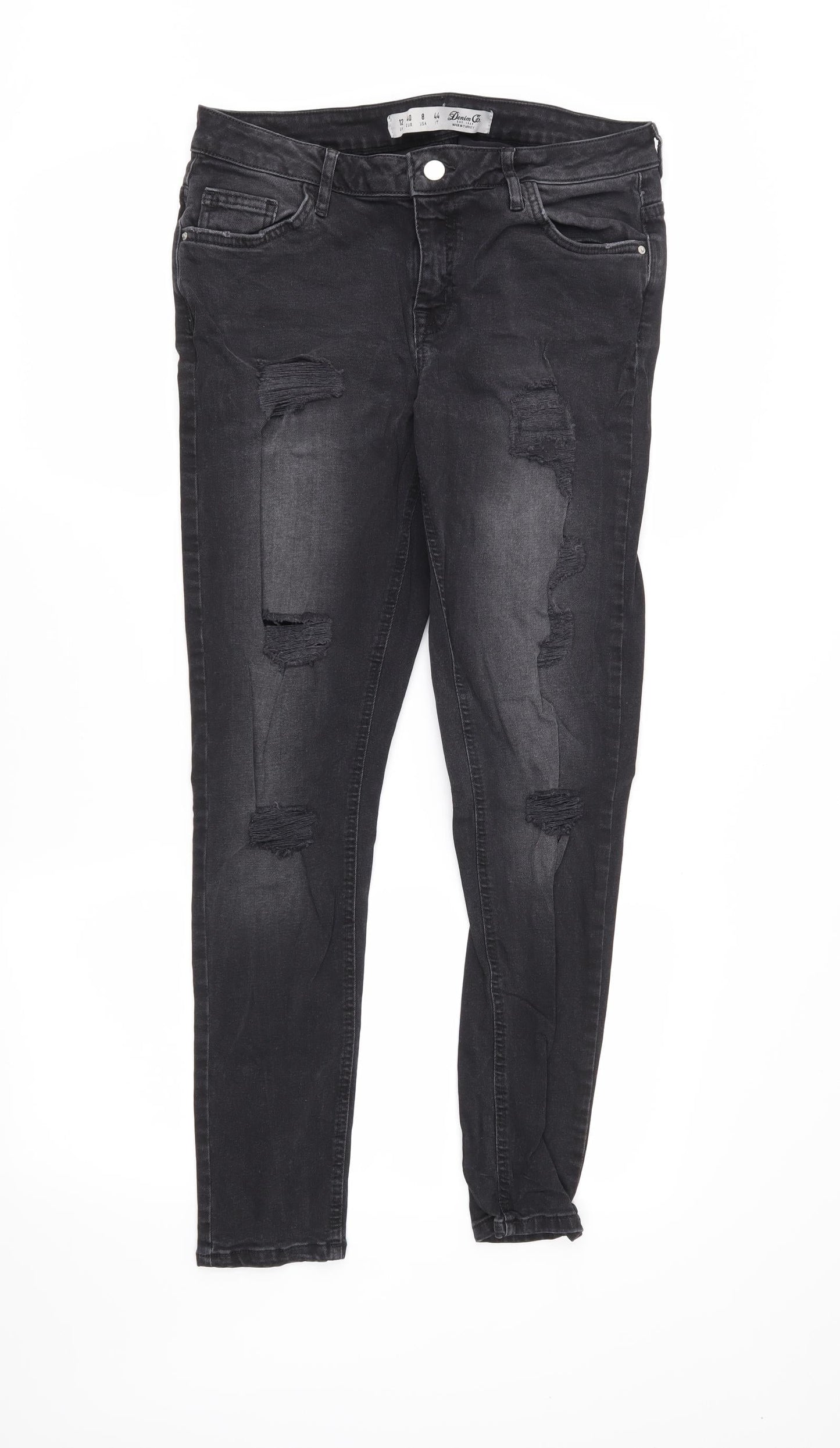 Womens UK Size 12 DenimCo Regular Fit Skinny Black Jeans