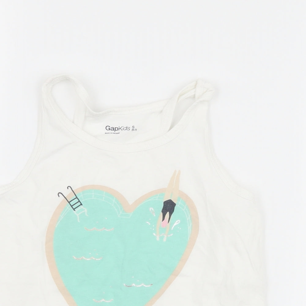 Gap Girls White   Basic Tank Size 6-7 Years  - make a splash