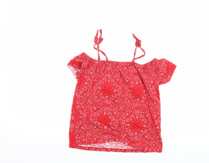 OshKosh B’gosh Girls Red Paisley  Basic T-Shirt Size 8 Years  - Cut Out Shoulder