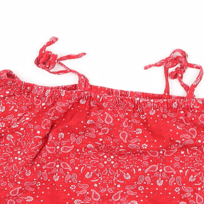 OshKosh B’gosh Girls Red Paisley  Basic T-Shirt Size 8 Years  - Cut Out Shoulder