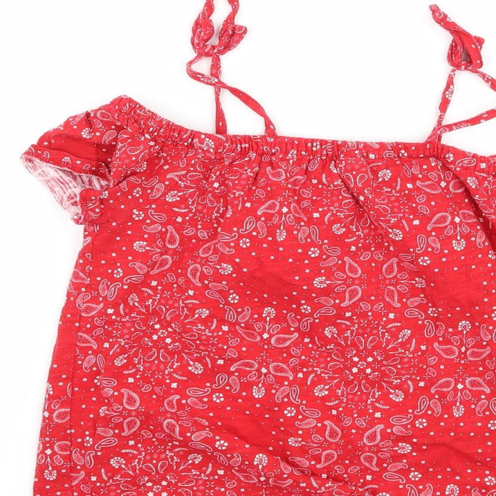 OshKosh B’gosh Girls Red Paisley  Basic T-Shirt Size 8 Years  - Cut Out Shoulder