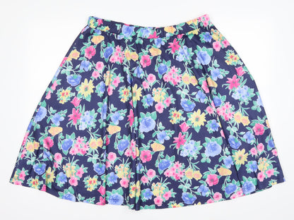 Classic Womens Blue Floral  Skater Skirt Size 33 in