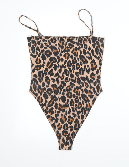 Boohoo Womens Beige Animal Print  Bodysuit One-Piece Size 8