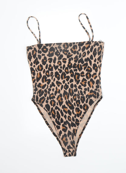 Boohoo Womens Beige Animal Print  Bodysuit One-Piece Size 8
