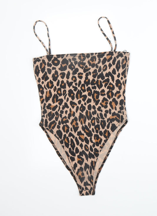 Boohoo Womens Beige Animal Print  Bodysuit One-Piece Size 8