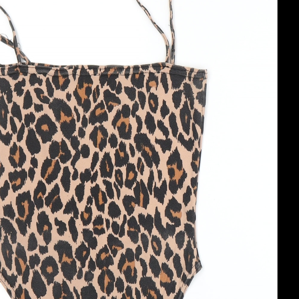 Boohoo Womens Beige Animal Print  Bodysuit One-Piece Size 8