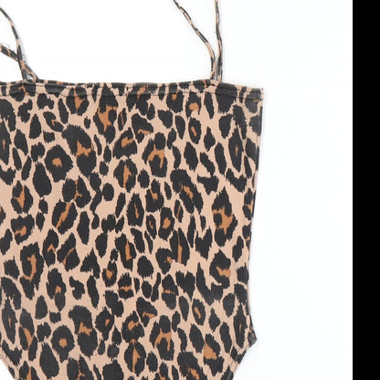 Boohoo Womens Beige Animal Print  Bodysuit One-Piece Size 8