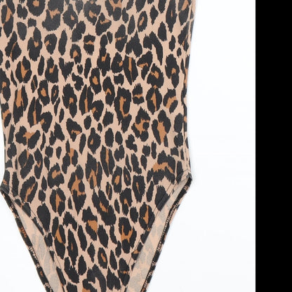 Boohoo Womens Beige Animal Print  Bodysuit One-Piece Size 8